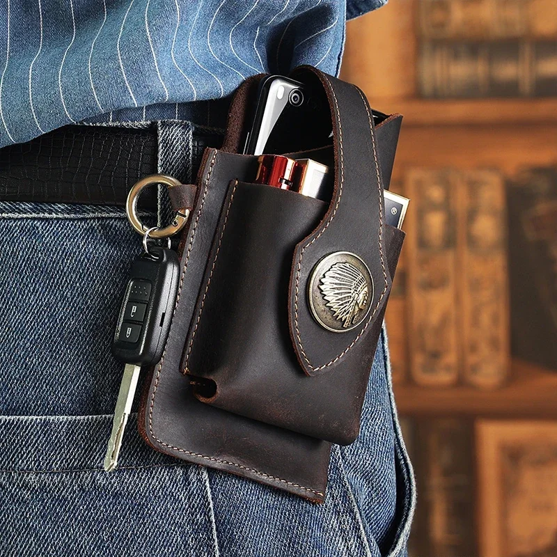 Phone Accessories Men - Mens Genuine Leather Waist Bag Mobile