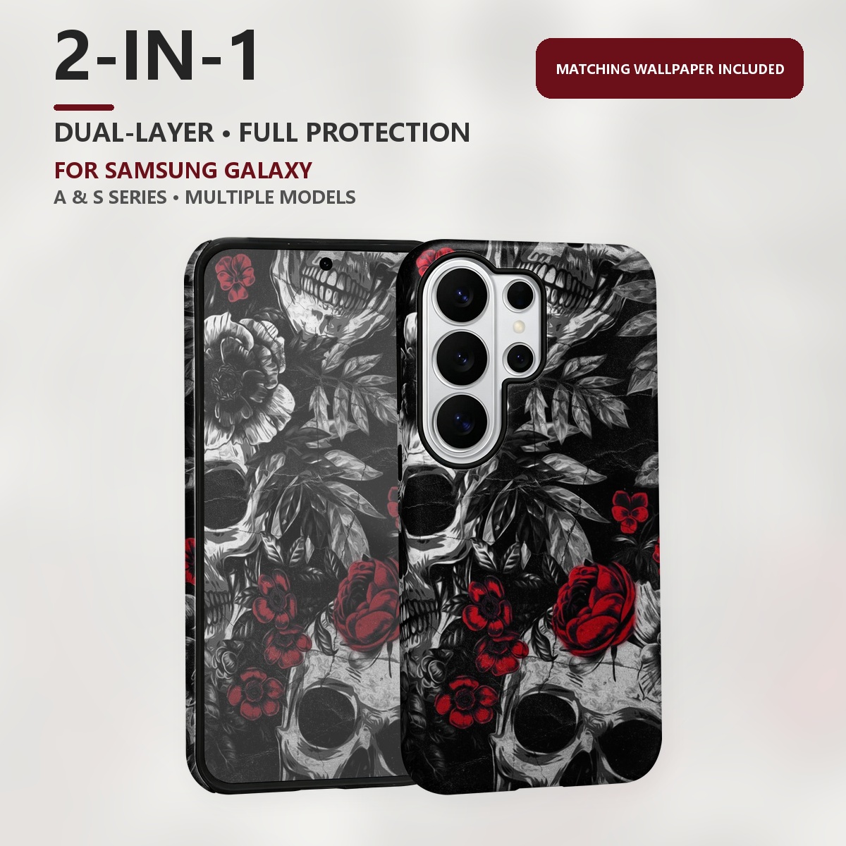 Skull And Red Rose 2-in-1 Dual - Phone Accessories Red ulasan dan harga