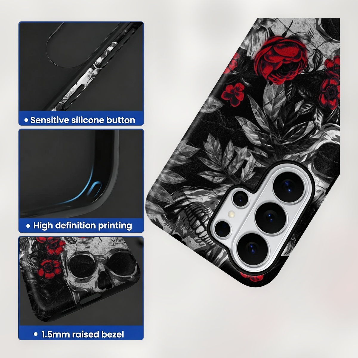 Skull And Red Rose 2-in-1 Dual - Phone Accessories Red ulasan dan harga