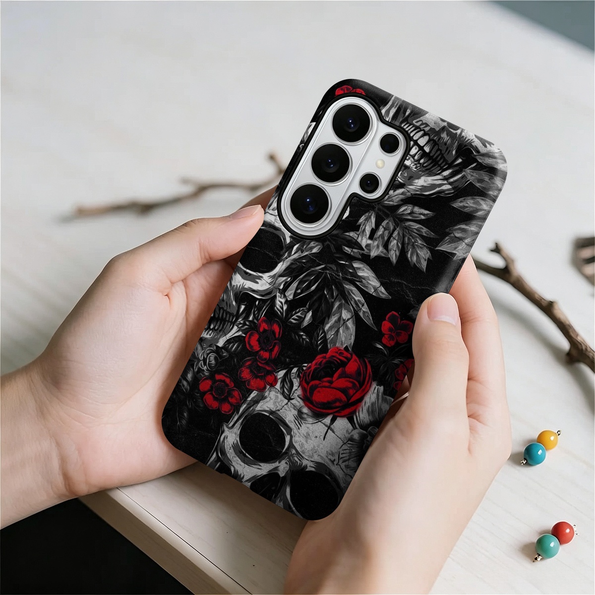 Skull And Red Rose 2-in-1 Dual - Phone Accessories Red ulasan dan harga