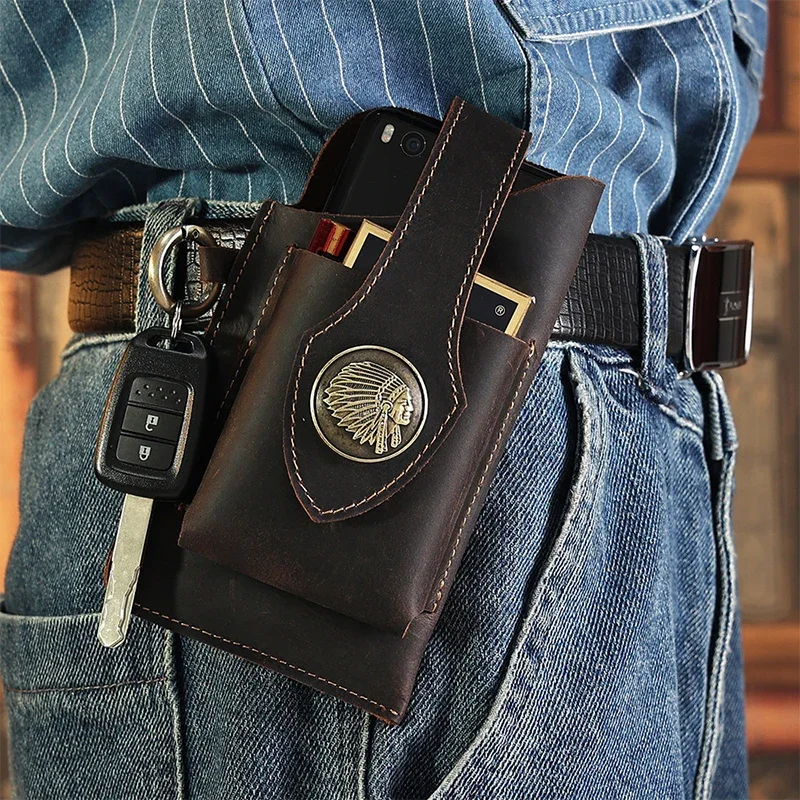 Mens Genuine Leather Waist Bag - Phone Accessories Men ulasan dan harga