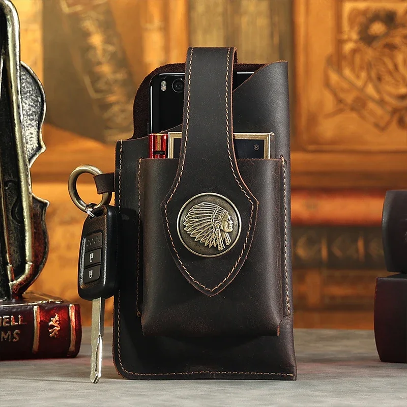 Mens Genuine Leather Waist Bag - Phone Accessories Men ulasan dan harga